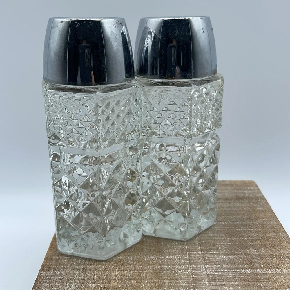 Vintage Pressed Glass Salt and Pepper Shakers with Silver Accents Lot of 3 Sets